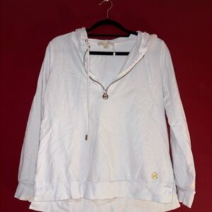 Michael Kors White V-Neck Half-Zip Hoodie Sweater